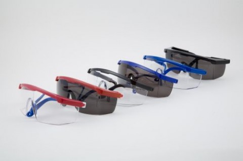 Safety Glasses Blue Frame, Clear Lens, Adjustable 12 Pair/Box