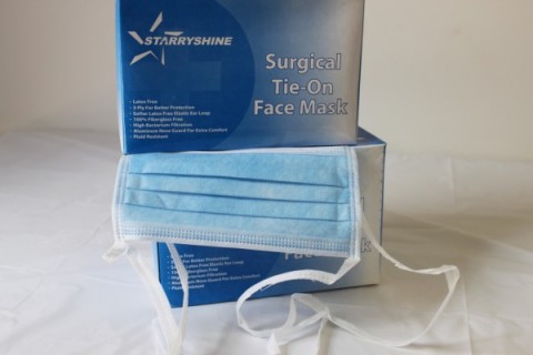 Tie-on Procedural Face Mask, Latex-Free, Blue, 50/Box